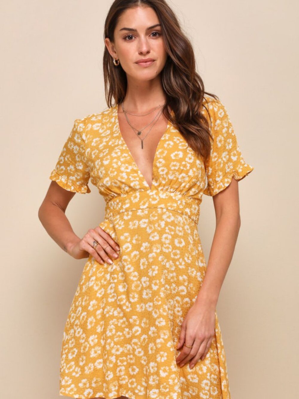 Lulus Garden Explorer Mustard Yellow Floral Print Mini Dress - Size XL